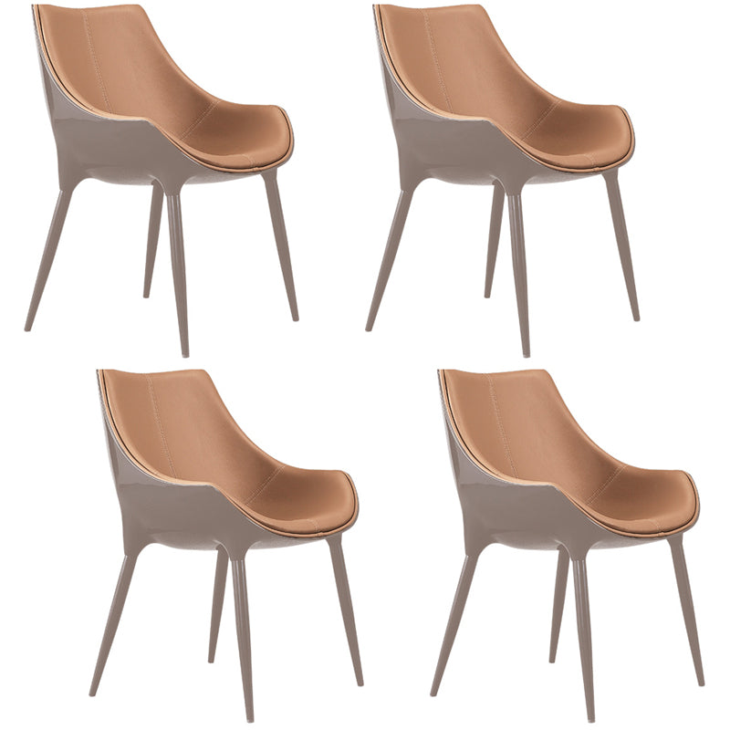 Modern Style Arm Chair Indoor Solid Back Metal Upholstered Dining Room Chair Gold-Brown 4 Piece Set Clearhalo ' kitchen&dining_furn' 'Dining Chairs' 'Dining Tables & Seating' 'dining_chair' 'furn' 'furn_dining_chair' 'Furniture' 'furniture_dining_chair' 'Kitchen & Dining Furniture' 'kitchen' 3969005