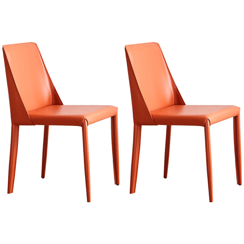 Modern Metal Dining Room Chairs Armless Leather Dining Chair for Restaurant Orange 2 Piece Set Clearhalo ' kitchen&dining_furn' 'Dining Chairs' 'Dining Tables & Seating' 'dining_chair' 'furn' 'furn_dining_chair' 'Furniture' 'furniture_dining_chair' 'Kitchen & Dining Furniture' 'kitchen' 3969042
