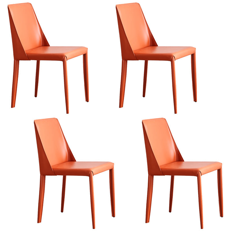 Modern Metal Dining Room Chairs Armless Leather Dining Chair for Restaurant Orange 4 Piece Set Clearhalo ' kitchen&dining_furn' 'Dining Chairs' 'Dining Tables & Seating' 'dining_chair' 'furn' 'furn_dining_chair' 'Furniture' 'furniture_dining_chair' 'Kitchen & Dining Furniture' 'kitchen' 3969045