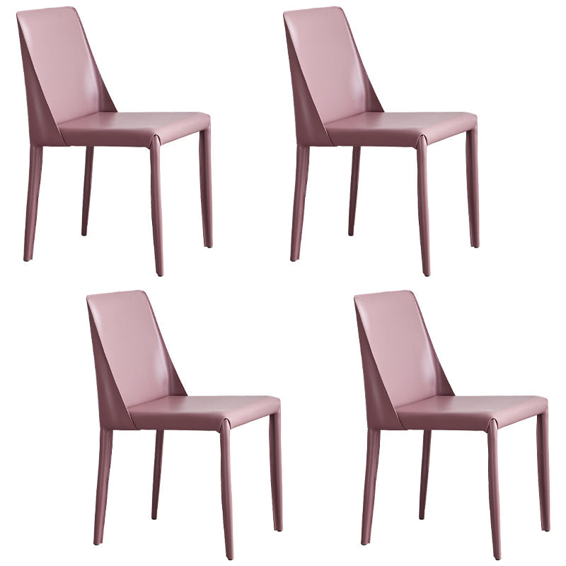 Modern Metal Dining Room Chairs Armless Leather Dining Chair for Restaurant Pink 4 Piece Set Clearhalo ' kitchen&dining_furn' 'Dining Chairs' 'Dining Tables & Seating' 'dining_chair' 'furn' 'furn_dining_chair' 'Furniture' 'furniture_dining_chair' 'Kitchen & Dining Furniture' 'kitchen' 3969055
