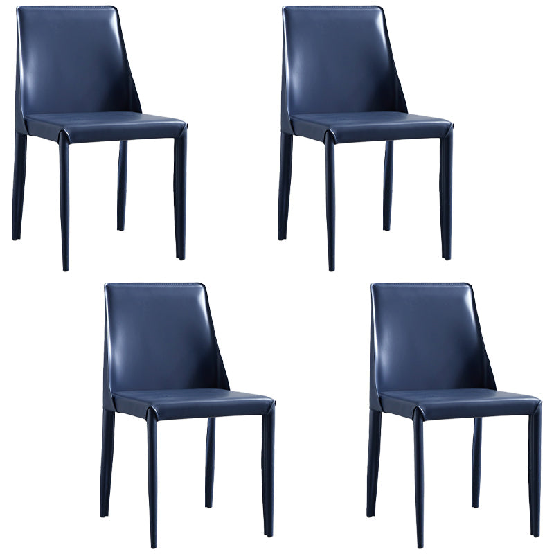 Modern Metal Dining Room Chairs Armless Leather Dining Chair for Restaurant Blue 4 Piece Set Clearhalo ' kitchen&dining_furn' 'Dining Chairs' 'Dining Tables & Seating' 'dining_chair' 'furn' 'furn_dining_chair' 'Furniture' 'furniture_dining_chair' 'Kitchen & Dining Furniture' 'kitchen' 3969061
