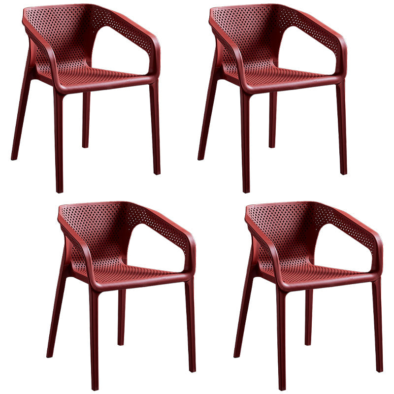 Contemporary Style Plastic Dining Chair Stackable Dining Chairs for Kitchen Crimson 4 Piece Set Clearhalo ' kitchen&dining_furn' 'Dining Chairs' 'Dining Tables & Seating' 'dining_chair' 'furn' 'furn_dining_chair' 'Furniture' 'furniture_dining_chair' 'Kitchen & Dining Furniture' 'kitchen' 3969094