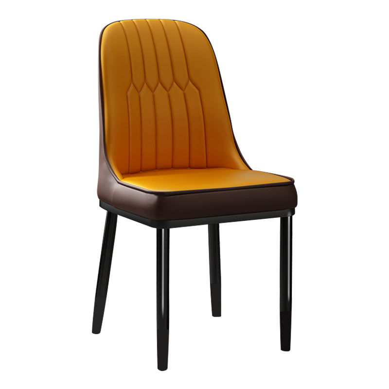 Scandinavian Style Dining Chair Metal Dining Room Solid Back Cushioned Chair Khaki-Orange 1 Piece Black Clearhalo ' kitchen&dining_furn' 'Dining Chairs' 'Dining Tables & Seating' 'dining_chair' 'furn' 'furn_dining_chair' 'Furniture' 'furniture_dining_chair' 'Kitchen & Dining Furniture' 'kitchen' 3969136
