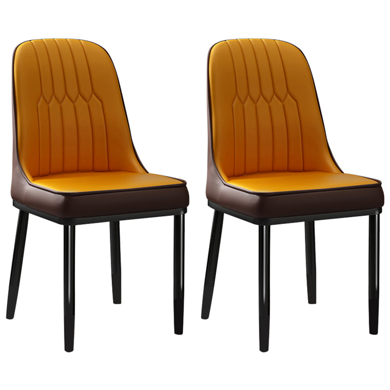Scandinavian Style Dining Chair Metal Dining Room Solid Back Cushioned Chair Khaki-Orange 2 Piece Set Black Clearhalo ' kitchen&dining_furn' 'Dining Chairs' 'Dining Tables & Seating' 'dining_chair' 'furn' 'furn_dining_chair' 'Furniture' 'furniture_dining_chair' 'Kitchen & Dining Furniture' 'kitchen' 3969137