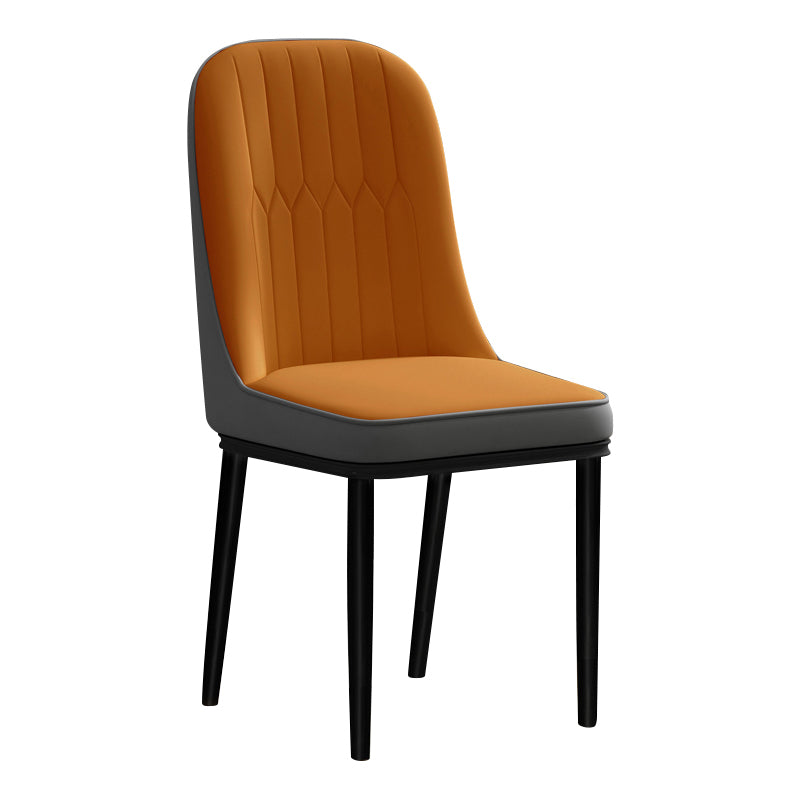 Scandinavian Style Dining Chair Metal Dining Room Solid Back Cushioned Chair Gray-Orange 1 Piece Black Clearhalo ' kitchen&dining_furn' 'Dining Chairs' 'Dining Tables & Seating' 'dining_chair' 'furn' 'furn_dining_chair' 'Furniture' 'furniture_dining_chair' 'Kitchen & Dining Furniture' 'kitchen' 3969148