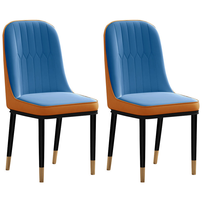 Scandinavian Style Dining Chair Metal Dining Room Solid Back Cushioned Chair Blue-Orange 2 Piece Set Black Gold Clearhalo ' kitchen&dining_furn' 'Dining Chairs' 'Dining Tables & Seating' 'dining_chair' 'furn' 'furn_dining_chair' 'Furniture' 'furniture_dining_chair' 'Kitchen & Dining Furniture' 'kitchen' 3969177
