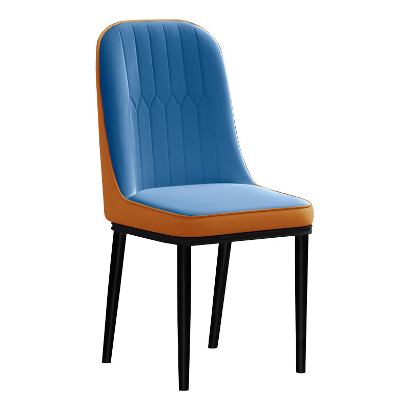 Scandinavian Style Dining Chair Metal Dining Room Solid Back Cushioned Chair Blue-Orange 1 Piece Black Clearhalo ' kitchen&dining_furn' 'Dining Chairs' 'Dining Tables & Seating' 'dining_chair' 'furn' 'furn_dining_chair' 'Furniture' 'furniture_dining_chair' 'Kitchen & Dining Furniture' 'kitchen' 3969179