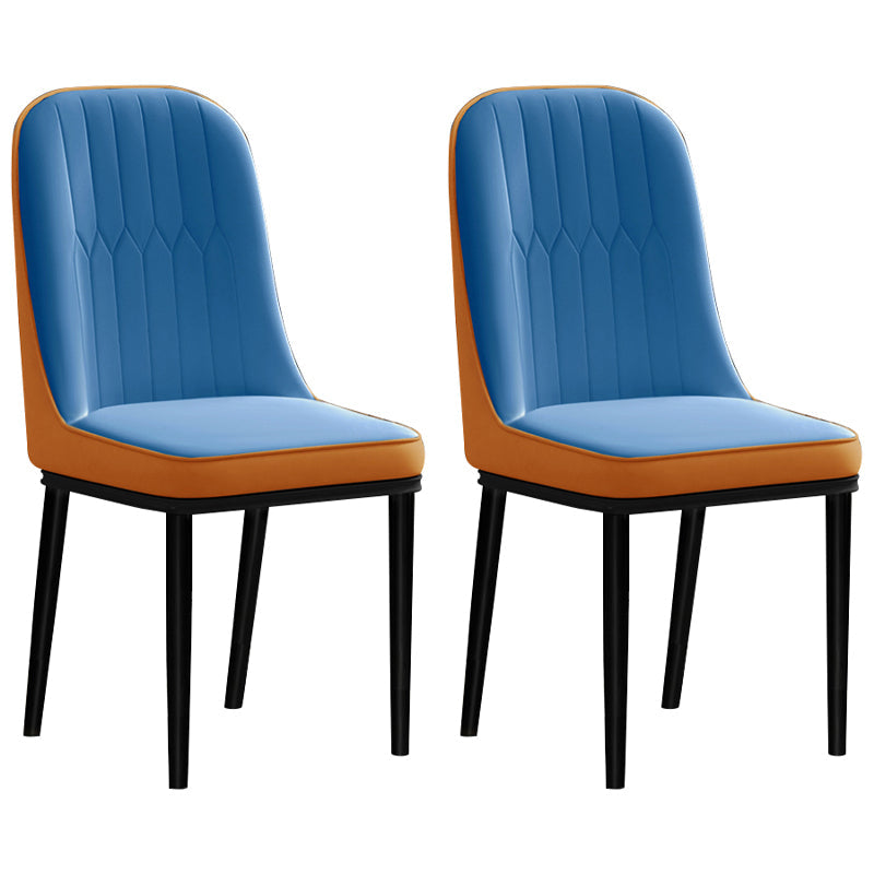 Scandinavian Style Dining Chair Metal Dining Room Solid Back Cushioned Chair Blue-Orange 2 Piece Set Black Clearhalo ' kitchen&dining_furn' 'Dining Chairs' 'Dining Tables & Seating' 'dining_chair' 'furn' 'furn_dining_chair' 'Furniture' 'furniture_dining_chair' 'Kitchen & Dining Furniture' 'kitchen' 3969180