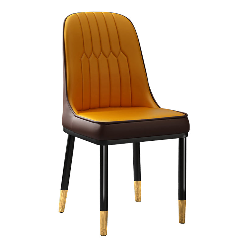 Scandinavian Style Dining Chair Metal Dining Room Solid Back Cushioned Chair Khaki-Orange 1 Piece Black Gold Clearhalo ' kitchen&dining_furn' 'Dining Chairs' 'Dining Tables & Seating' 'dining_chair' 'furn' 'furn_dining_chair' 'Furniture' 'furniture_dining_chair' 'Kitchen & Dining Furniture' 'kitchen' 3969182