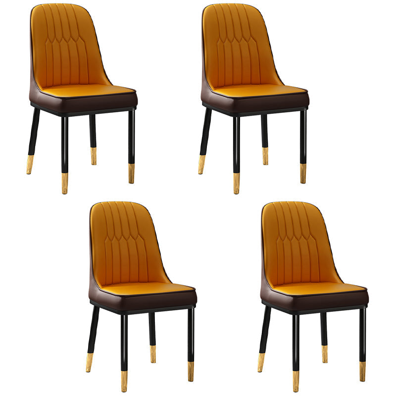 Scandinavian Style Dining Chair Metal Dining Room Solid Back Cushioned Chair Khaki-Orange 4 Piece Set Black Gold Clearhalo ' kitchen&dining_furn' 'Dining Chairs' 'Dining Tables & Seating' 'dining_chair' 'furn' 'furn_dining_chair' 'Furniture' 'furniture_dining_chair' 'Kitchen & Dining Furniture' 'kitchen' 3969184
