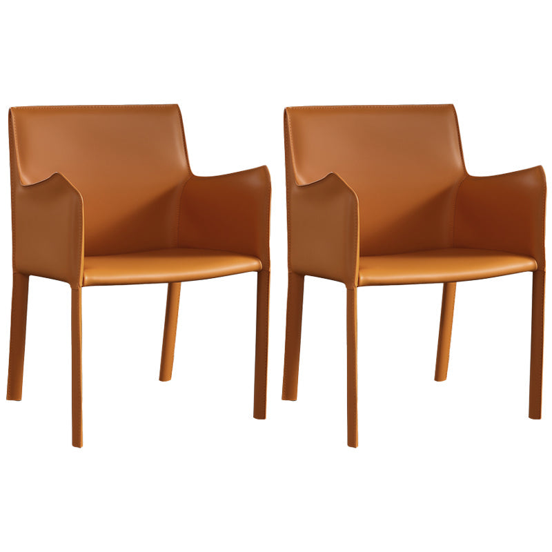 Modern Metal Dining Room Chairs Arm Leather Dining Chair for Restaurant Use (Set of 2) Orange Clearhalo ' kitchen&dining_furn' 'Dining Chairs' 'Dining Tables & Seating' 'dining_chair' 'furn' 'furn_dining_chair' 'Furniture' 'furniture_dining_chair' 'Kitchen & Dining Furniture' 'kitchen' 3969187