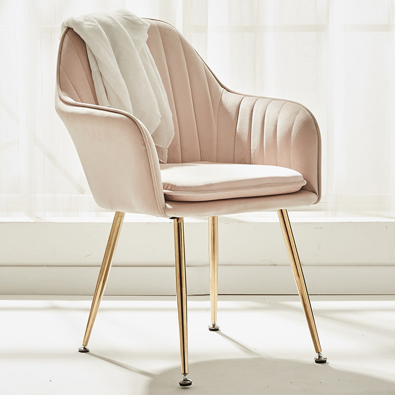 Scandinavian Style Dining Chair Metal Home Cushioned Solid Back Chair with Arm Pink 1 Piece Clearhalo ' kitchen&dining_furn' 'Dining Chairs' 'Dining Tables & Seating' 'dining_chair' 'furn' 'furn_dining_chair' 'Furniture' 'furniture_dining_chair' 'Kitchen & Dining Furniture' 'kitchen' 3969209