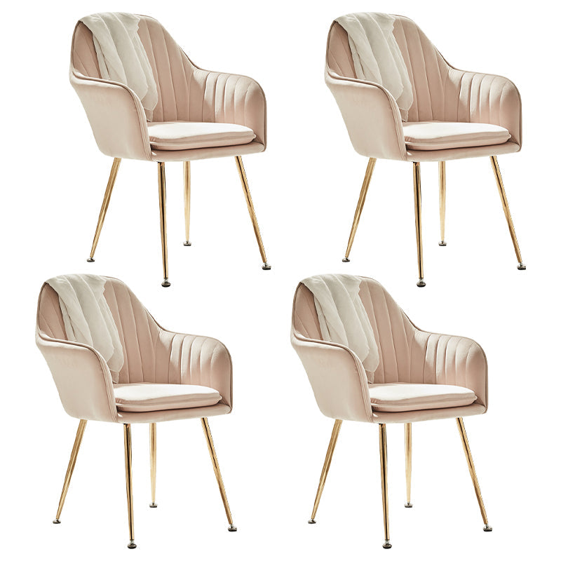 Scandinavian Style Dining Chair Metal Home Cushioned Solid Back Chair with Arm Pink 4 Piece Set Clearhalo ' kitchen&dining_furn' 'Dining Chairs' 'Dining Tables & Seating' 'dining_chair' 'furn' 'furn_dining_chair' 'Furniture' 'furniture_dining_chair' 'Kitchen & Dining Furniture' 'kitchen' 3969214