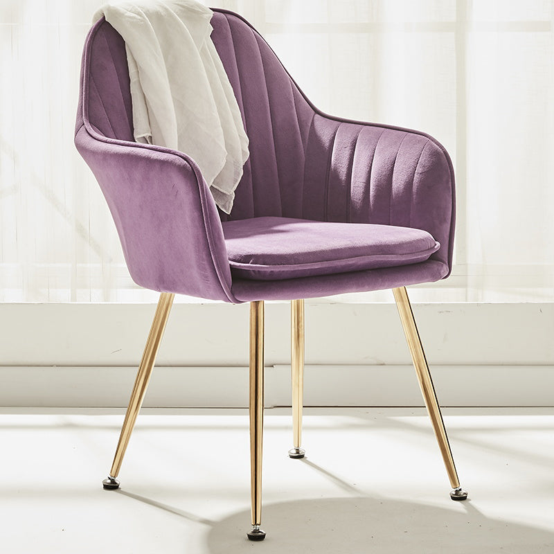 Scandinavian Style Dining Chair Metal Home Cushioned Solid Back Chair with Arm Purple 1 Piece Clearhalo ' kitchen&dining_furn' 'Dining Chairs' 'Dining Tables & Seating' 'dining_chair' 'furn' 'furn_dining_chair' 'Furniture' 'furniture_dining_chair' 'Kitchen & Dining Furniture' 'kitchen' 3969222
