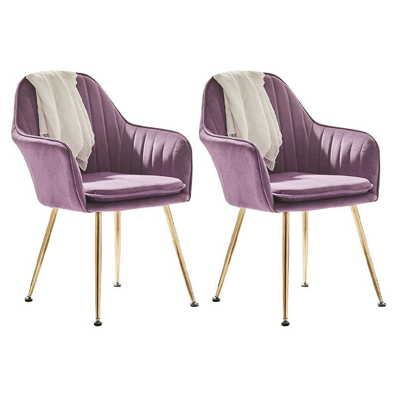 Scandinavian Style Dining Chair Metal Home Cushioned Solid Back Chair with Arm Purple 2 Piece Set Clearhalo ' kitchen&dining_furn' 'Dining Chairs' 'Dining Tables & Seating' 'dining_chair' 'furn' 'furn_dining_chair' 'Furniture' 'furniture_dining_chair' 'Kitchen & Dining Furniture' 'kitchen' 3969223