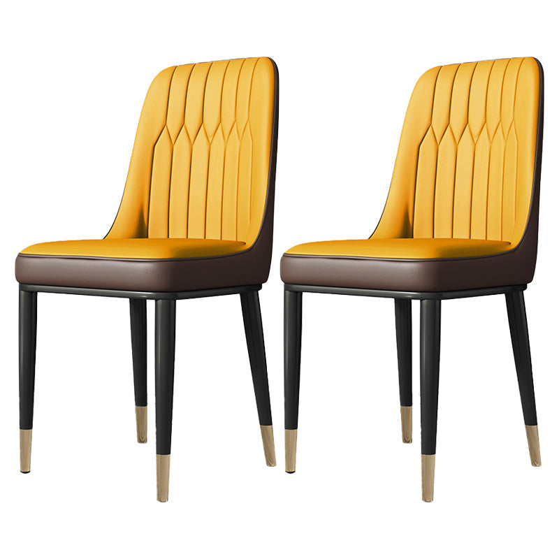 Contemporary Style Metal Dining Chairs Dining Armless Side Chair for Kitchen Yellow 2 Piece Set Clearhalo ' kitchen&dining_furn' 'Dining Chairs' 'Dining Tables & Seating' 'dining_chair' 'furn' 'furn_dining_chair' 'Furniture' 'furniture_dining_chair' 'Kitchen & Dining Furniture' 'kitchen' 3969275