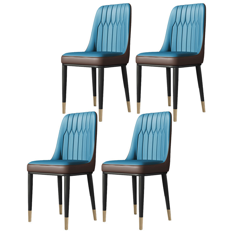 Contemporary Style Metal Dining Chairs Dining Armless Side Chair for Kitchen Dark Blue 4 Piece Set Clearhalo ' kitchen&dining_furn' 'Dining Chairs' 'Dining Tables & Seating' 'dining_chair' 'furn' 'furn_dining_chair' 'Furniture' 'furniture_dining_chair' 'Kitchen & Dining Furniture' 'kitchen' 3969281
