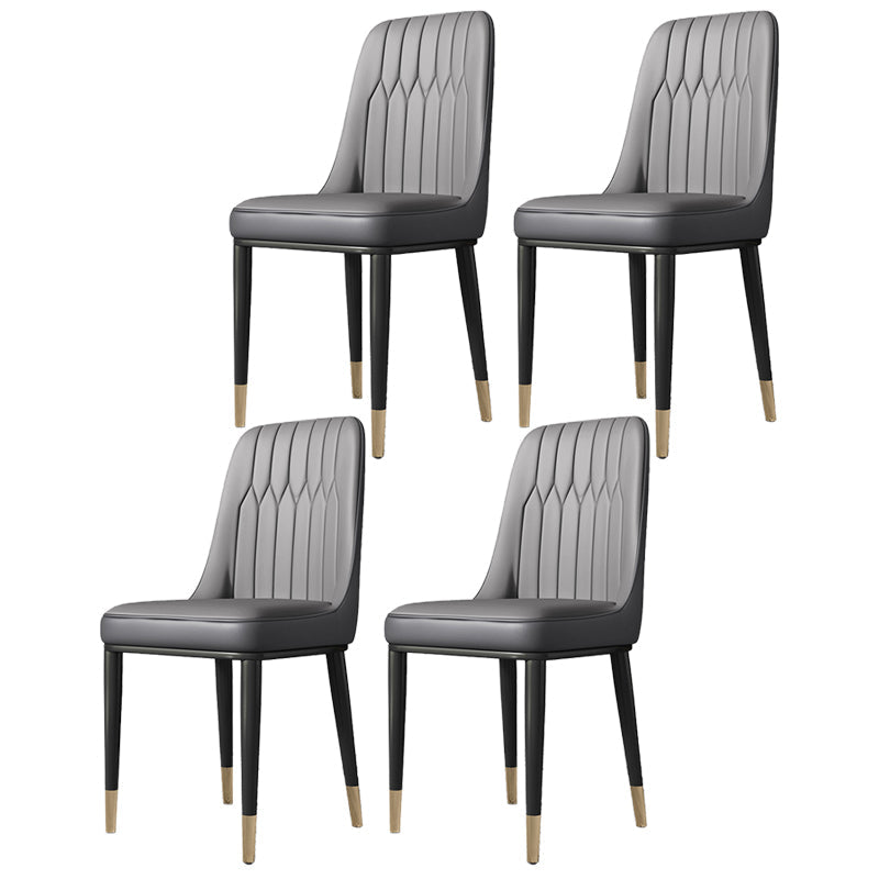 Contemporary Style Metal Dining Chairs Dining Armless Side Chair for Kitchen Dark Gray-White 4 Piece Set Clearhalo ' kitchen&dining_furn' 'Dining Chairs' 'Dining Tables & Seating' 'dining_chair' 'furn' 'furn_dining_chair' 'Furniture' 'furniture_dining_chair' 'Kitchen & Dining Furniture' 'kitchen' 3969287