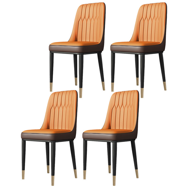 Contemporary Style Metal Dining Chairs Dining Armless Side Chair for Kitchen Orange 4 Piece Set Clearhalo ' kitchen&dining_furn' 'Dining Chairs' 'Dining Tables & Seating' 'dining_chair' 'furn' 'furn_dining_chair' 'Furniture' 'furniture_dining_chair' 'Kitchen & Dining Furniture' 'kitchen' 3969296