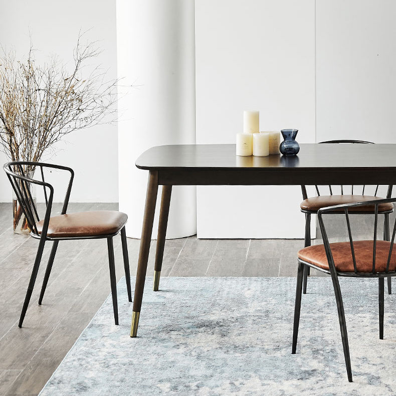 Rectangle 4 Legs Luxury Style Dining Table Wood Color Fixed Table of Solid Rubberwood Clearhalo ' dining_table' 'Dining Tables & Seating' 'Dining Tables' 'furn' 'furn_dining_table' 'Furniture' 'furniture_dining_table' 'Kitchen & Dining Furniture' 'kitchen&dining_furn' 'kitchen' 'kitchen_dining_table' 3969392