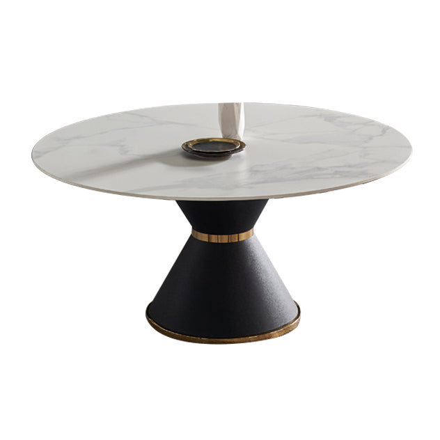 Glam Sintered Stone Top Kitchen Dining Table Round Shape Dining Table with Pedestal Base Fixed Table Without Chairs Clearhalo ' dining_table' 'Dining Tables & Seating' 'Dining Tables' 'furn' 'furn_dining_table' 'Furniture' 'furniture_dining_table' 'Kitchen & Dining Furniture' 'kitchen&dining_furn' 'kitchen' 'kitchen_dining_table' 3969418