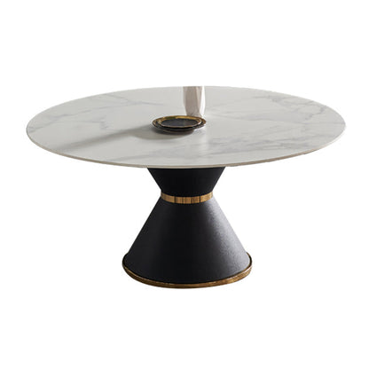 Glam Sintered Stone Top Kitchen Dining Table Round Shape Dining Table with Pedestal Base Fixed Table Without Chairs Clearhalo ' dining_table' 'Dining Tables & Seating' 'Dining Tables' 'furn' 'furn_dining_table' 'Furniture' 'furniture_dining_table' 'Kitchen & Dining Furniture' 'kitchen&dining_furn' 'kitchen' 'kitchen_dining_table' 3969418