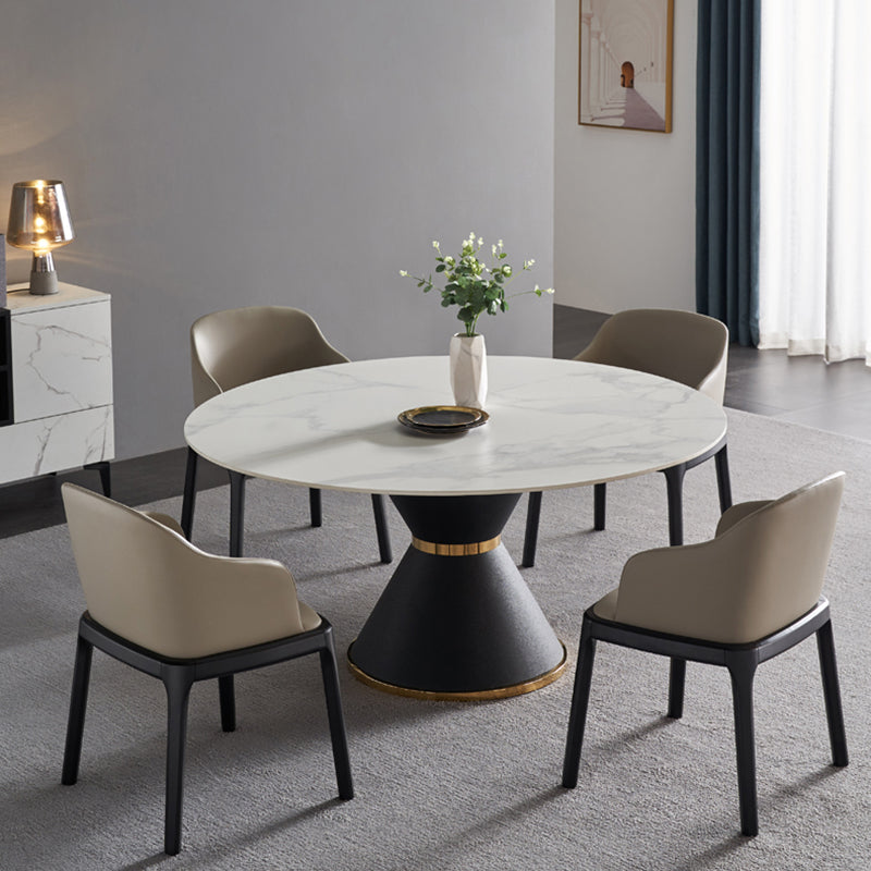 Glam Sintered Stone Top Kitchen Dining Table Round Shape Dining Table with Pedestal Base Clearhalo ' dining_table' 'Dining Tables & Seating' 'Dining Tables' 'furn' 'furn_dining_table' 'Furniture' 'furniture_dining_table' 'Kitchen & Dining Furniture' 'kitchen&dining_furn' 'kitchen' 'kitchen_dining_table' 3969419