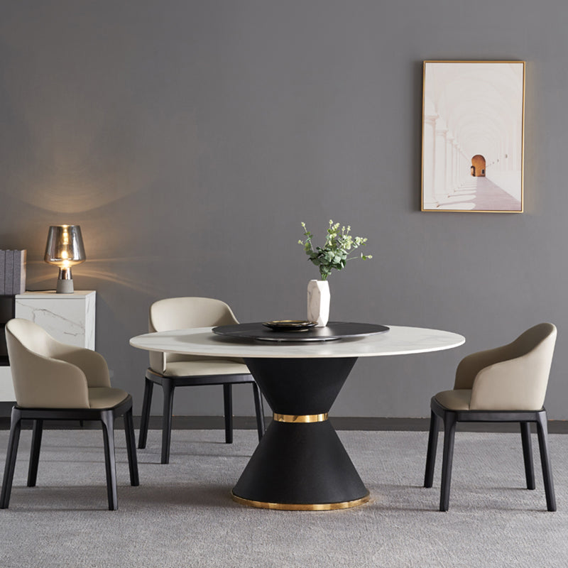 Glam Sintered Stone Top Kitchen Dining Table Round Shape Dining Table with Pedestal Base Clearhalo ' dining_table' 'Dining Tables & Seating' 'Dining Tables' 'furn' 'furn_dining_table' 'Furniture' 'furniture_dining_table' 'Kitchen & Dining Furniture' 'kitchen&dining_furn' 'kitchen' 'kitchen_dining_table' 3969420