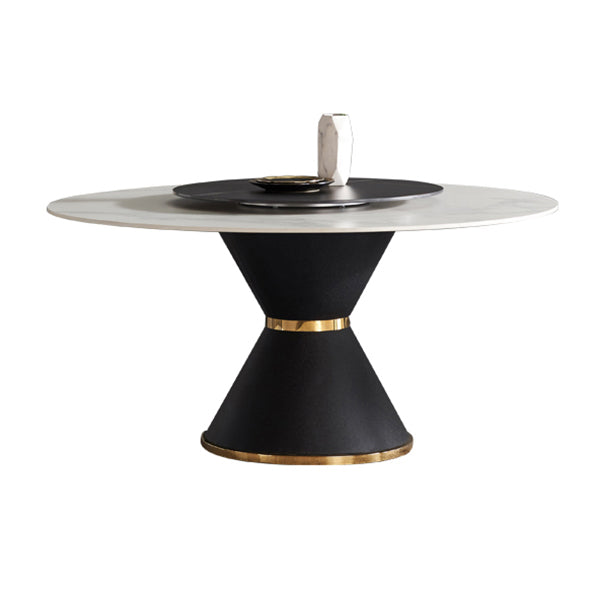 Glam Sintered Stone Top Kitchen Dining Table Round Shape Dining Table with Pedestal Base Lazy Susan Without Chairs Clearhalo ' dining_table' 'Dining Tables & Seating' 'Dining Tables' 'furn' 'furn_dining_table' 'Furniture' 'furniture_dining_table' 'Kitchen & Dining Furniture' 'kitchen&dining_furn' 'kitchen' 'kitchen_dining_table' 3969422