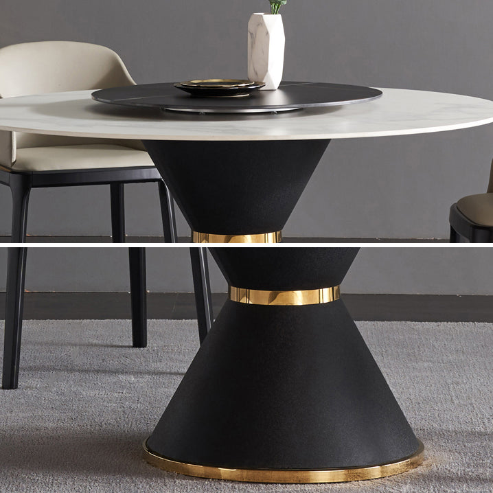 Glam Sintered Stone Top Kitchen Dining Table Round Shape Dining Table with Pedestal Base Clearhalo ' dining_table' 'Dining Tables & Seating' 'Dining Tables' 'furn' 'furn_dining_table' 'Furniture' 'furniture_dining_table' 'Kitchen & Dining Furniture' 'kitchen&dining_furn' 'kitchen' 'kitchen_dining_table' 3969423