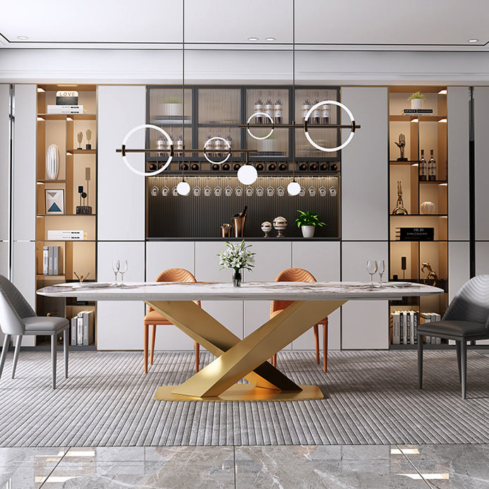 Rectangle Luxury Dining Table White Tone Fixed Table of Sintered Stone Clearhalo ' dining_table' 'Dining Tables & Seating' 'Dining Tables' 'furn' 'furn_dining_table' 'Furniture' 'furniture_dining_table' 'Kitchen & Dining Furniture' 'kitchen&dining_furn' 'kitchen' 'kitchen_dining_table' 3969480