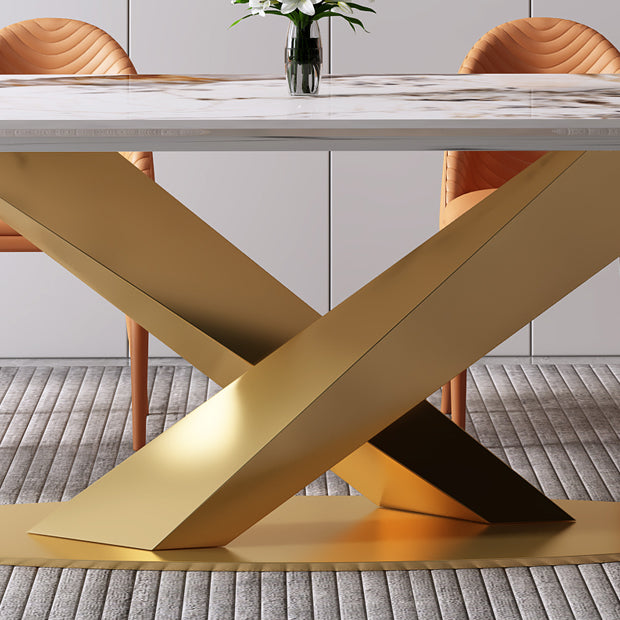 Rectangle Luxury Dining Table White Tone Fixed Table of Sintered Stone Clearhalo ' dining_table' 'Dining Tables & Seating' 'Dining Tables' 'furn' 'furn_dining_table' 'Furniture' 'furniture_dining_table' 'Kitchen & Dining Furniture' 'kitchen&dining_furn' 'kitchen' 'kitchen_dining_table' 3969485