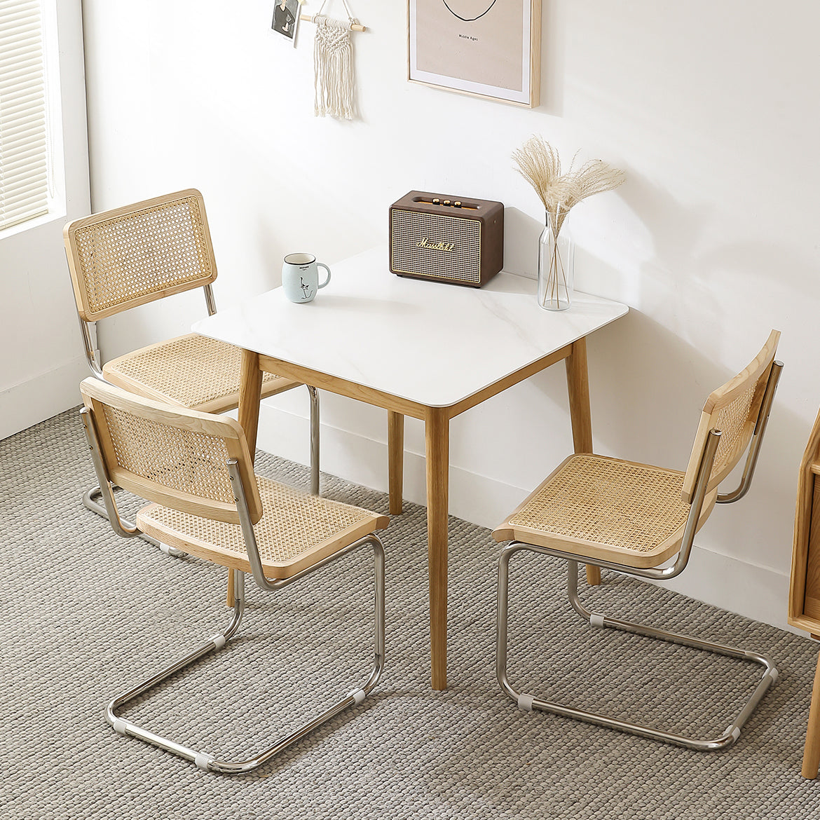 Industrial Square 4-foot Home Furniture Stone Dining Site Table for Home Clearhalo ' dining_table' 'Dining Tables & Seating' 'Dining Tables' 'furn' 'furn_dining_table' 'Furniture' 'furniture_dining_table' 'Kitchen & Dining Furniture' 'kitchen&dining_furn' 'kitchen' 'kitchen_dining_table' 3969576
