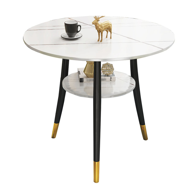 Traditional Luxury Round Dinner Table Sintered Stone Table with Black Frame White Gold Without Chairs Clearhalo ' dining_table' 'Dining Tables & Seating' 'Dining Tables' 'furn' 'furn_dining_table' 'Furniture' 'furniture_dining_table' 'Kitchen & Dining Furniture' 'kitchen&dining_furn' 'kitchen' 'kitchen_dining_table' 3969663