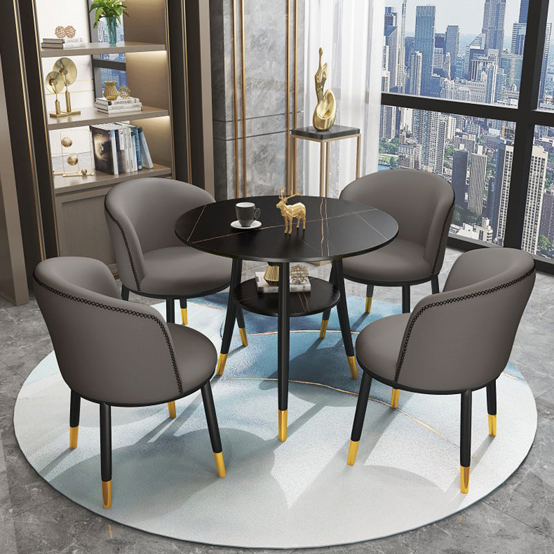 Traditional Luxury Round Dinner Table Sintered Stone Table with Black Frame Clearhalo ' dining_table' 'Dining Tables & Seating' 'Dining Tables' 'furn' 'furn_dining_table' 'Furniture' 'furniture_dining_table' 'Kitchen & Dining Furniture' 'kitchen&dining_furn' 'kitchen' 'kitchen_dining_table' 3969667