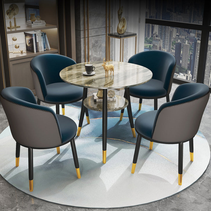 Traditional Luxury Round Dinner Table Sintered Stone Table with Black Frame Clearhalo ' dining_table' 'Dining Tables & Seating' 'Dining Tables' 'furn' 'furn_dining_table' 'Furniture' 'furniture_dining_table' 'Kitchen & Dining Furniture' 'kitchen&dining_furn' 'kitchen' 'kitchen_dining_table' 3969675