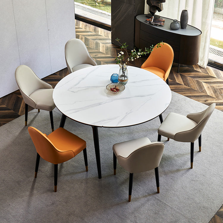 Simplicity Style Round Dining Table Stone Drop-Leaf Dinner Table with 4 Legs Clearhalo ' dining_table' 'Dining Tables & Seating' 'Dining Tables' 'furn' 'furn_dining_table' 'Furniture' 'furniture_dining_table' 'Kitchen & Dining Furniture' 'kitchen&dining_furn' 'kitchen' 'kitchen_dining_table' 3969702
