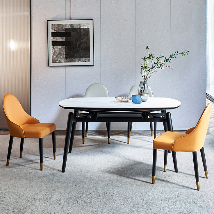 Simplicity Style Round Dining Table Stone Drop-Leaf Dinner Table with 4 Legs Clearhalo ' dining_table' 'Dining Tables & Seating' 'Dining Tables' 'furn' 'furn_dining_table' 'Furniture' 'furniture_dining_table' 'Kitchen & Dining Furniture' 'kitchen&dining_furn' 'kitchen' 'kitchen_dining_table' 3969704