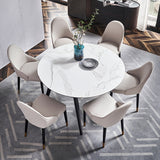 Simplicity Style Round Dining Table Stone Drop-Leaf Dinner Table with 4 Legs Clearhalo ' dining_table' 'Dining Tables & Seating' 'Dining Tables' 'furn' 'furn_dining_table' 'Furniture' 'furniture_dining_table' 'Kitchen & Dining Furniture' 'kitchen&dining_furn' 'kitchen' 'kitchen_dining_table' 3969715