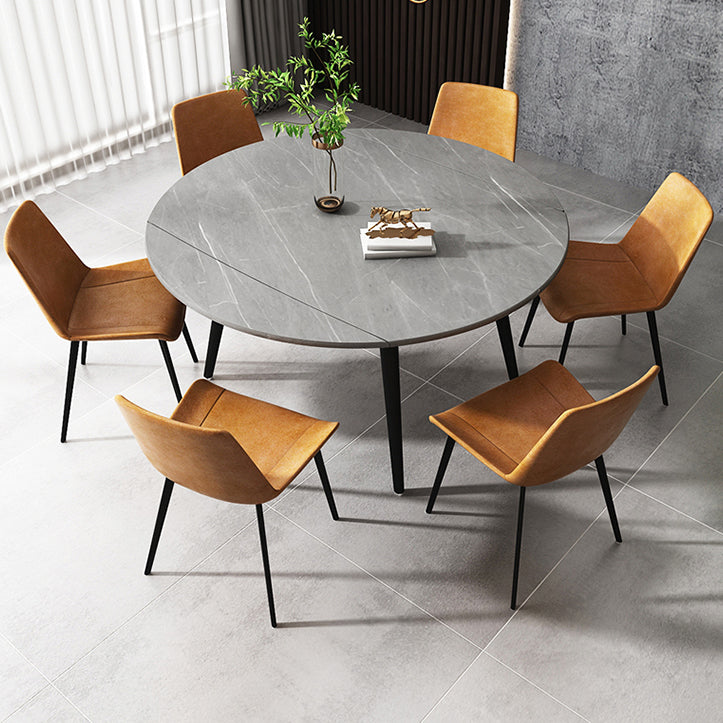 4-foot Stone Dinette Table Simplicity Style Round Dining Table with Drop Leaf Clearhalo ' dining_table' 'Dining Tables & Seating' 'Dining Tables' 'furn' 'furn_dining_table' 'Furniture' 'furniture_dining_table' 'Kitchen & Dining Furniture' 'kitchen&dining_furn' 'kitchen' 'kitchen_dining_table' 3969719