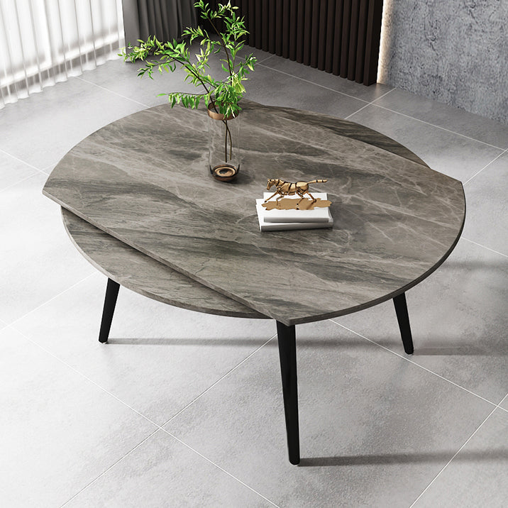 4-foot Stone Dinette Table Simplicity Style Round Dining Table with Drop Leaf Gray Without Chairs Clearhalo ' dining_table' 'Dining Tables & Seating' 'Dining Tables' 'furn' 'furn_dining_table' 'Furniture' 'furniture_dining_table' 'Kitchen & Dining Furniture' 'kitchen&dining_furn' 'kitchen' 'kitchen_dining_table' 3969720