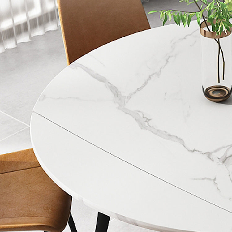 4-foot Stone Dinette Table Simplicity Style Round Dining Table with Drop Leaf Clearhalo ' dining_table' 'Dining Tables & Seating' 'Dining Tables' 'furn' 'furn_dining_table' 'Furniture' 'furniture_dining_table' 'Kitchen & Dining Furniture' 'kitchen&dining_furn' 'kitchen' 'kitchen_dining_table' 3969729