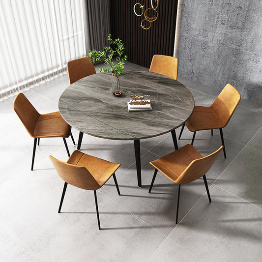 4-foot Stone Dinette Table Simplicity Style Round Dining Table with Drop Leaf Clearhalo ' dining_table' 'Dining Tables & Seating' 'Dining Tables' 'furn' 'furn_dining_table' 'Furniture' 'furniture_dining_table' 'Kitchen & Dining Furniture' 'kitchen&dining_furn' 'kitchen' 'kitchen_dining_table' 3969730