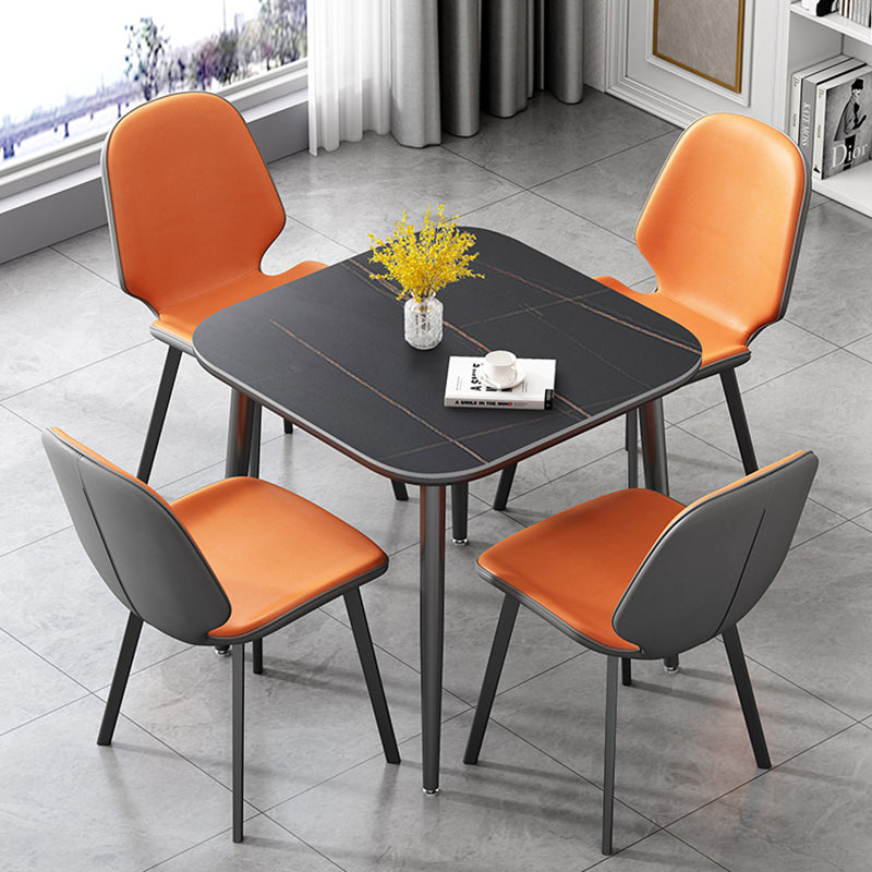 Modern Sintered Stone Dinner Table 4 Legs 31.2" Dining Table with Black Frame Square Black Without Chairs Clearhalo ' dining_table' 'Dining Tables & Seating' 'Dining Tables' 'furn' 'furn_dining_table' 'Furniture' 'furniture_dining_table' 'Kitchen & Dining Furniture' 'kitchen&dining_furn' 'kitchen' 'kitchen_dining_table' 3969765