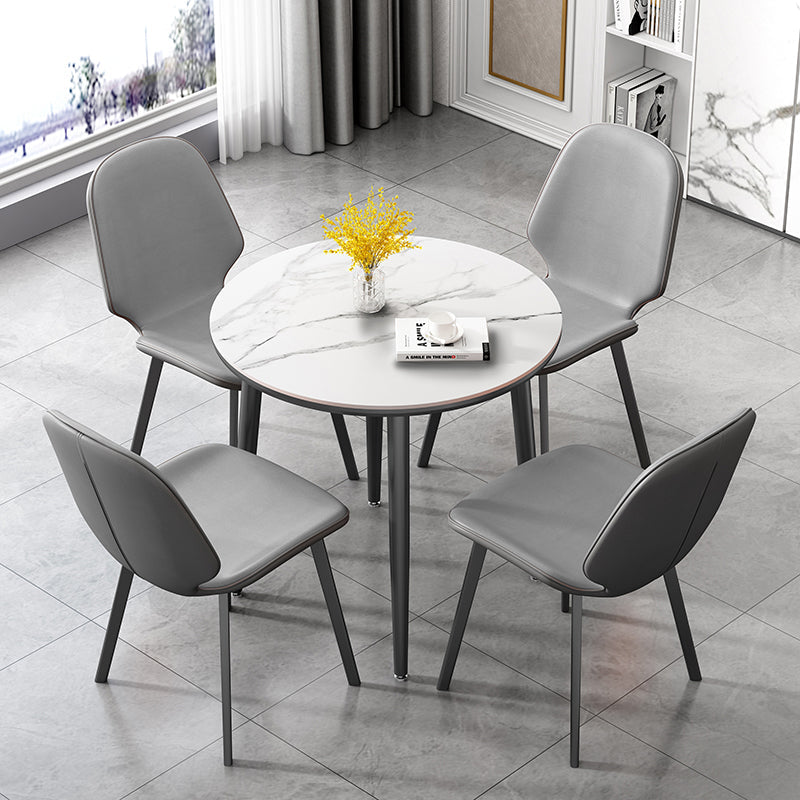 Modern Sintered Stone Dinner Table 4 Legs 31.2" Dining Table with Black Frame Round White Without Chairs Clearhalo ' dining_table' 'Dining Tables & Seating' 'Dining Tables' 'furn' 'furn_dining_table' 'Furniture' 'furniture_dining_table' 'Kitchen & Dining Furniture' 'kitchen&dining_furn' 'kitchen' 'kitchen_dining_table' 3969767