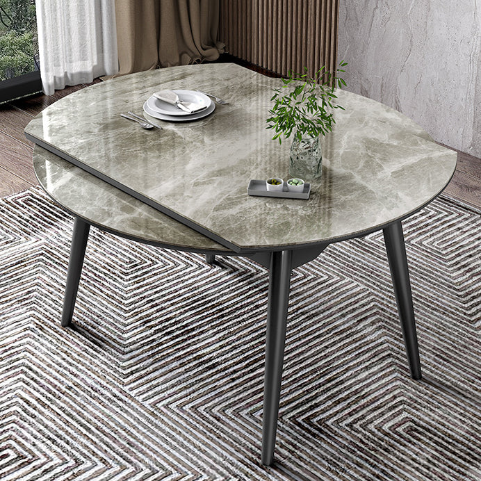 Round Extendable Stone Dining Site Table Contemporary 51.2'' Dinette Table Clearhalo ' dining_table' 'Dining Tables & Seating' 'Dining Tables' 'furn' 'furn_dining_table' 'Furniture' 'furniture_dining_table' 'Kitchen & Dining Furniture' 'kitchen&dining_furn' 'kitchen' 'kitchen_dining_table' 3969780