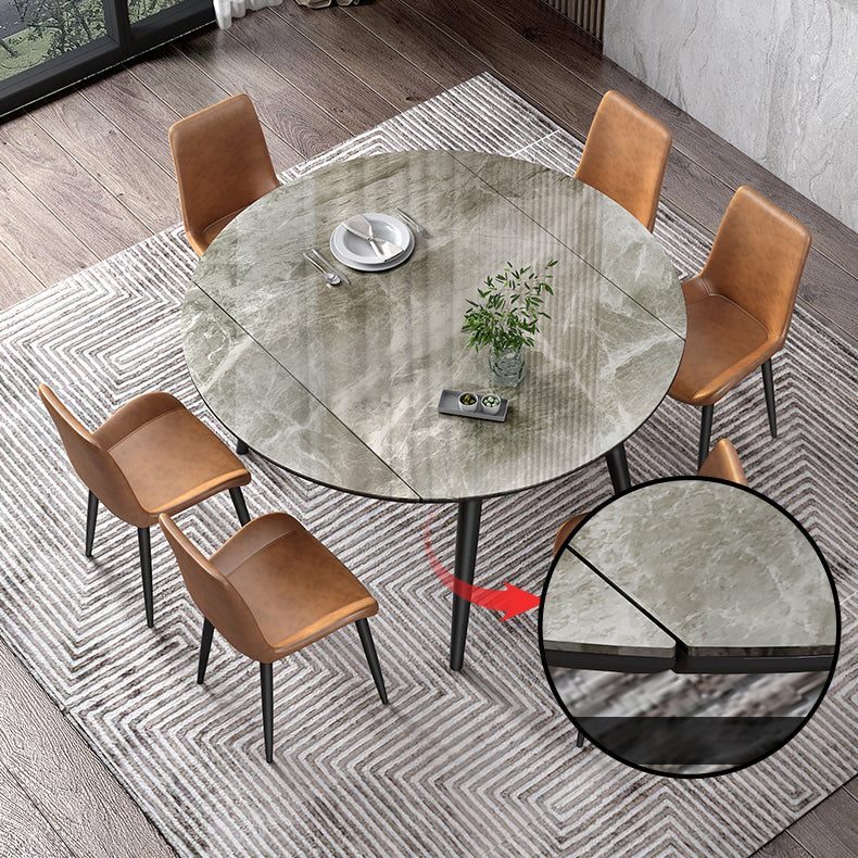 Round Extendable Stone Dining Site Table Contemporary 51.2'' Dinette Table Clearhalo ' dining_table' 'Dining Tables & Seating' 'Dining Tables' 'furn' 'furn_dining_table' 'Furniture' 'furniture_dining_table' 'Kitchen & Dining Furniture' 'kitchen&dining_furn' 'kitchen' 'kitchen_dining_table' 3969781