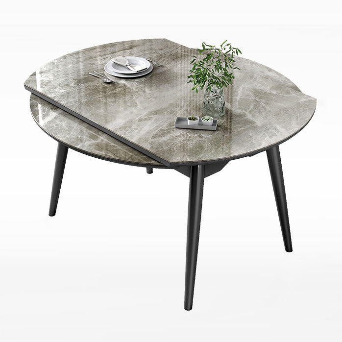 Round Extendable Stone Dining Site Table Contemporary 51.2'' Dinette Table Gray Without Chairs Clearhalo ' dining_table' 'Dining Tables & Seating' 'Dining Tables' 'furn' 'furn_dining_table' 'Furniture' 'furniture_dining_table' 'Kitchen & Dining Furniture' 'kitchen&dining_furn' 'kitchen' 'kitchen_dining_table' 3969783