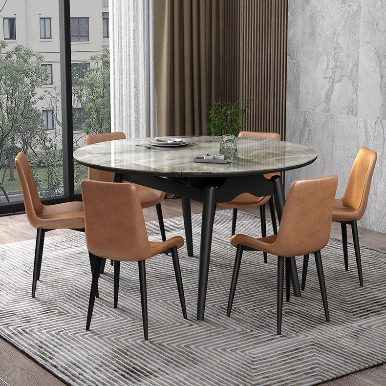 Round Extendable Stone Dining Site Table Contemporary 51.2'' Dinette Table Clearhalo ' dining_table' 'Dining Tables & Seating' 'Dining Tables' 'furn' 'furn_dining_table' 'Furniture' 'furniture_dining_table' 'Kitchen & Dining Furniture' 'kitchen&dining_furn' 'kitchen' 'kitchen_dining_table' 3969786