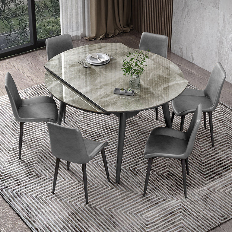Round Extendable Stone Dining Site Table Contemporary 51.2'' Dinette Table Clearhalo ' dining_table' 'Dining Tables & Seating' 'Dining Tables' 'furn' 'furn_dining_table' 'Furniture' 'furniture_dining_table' 'Kitchen & Dining Furniture' 'kitchen&dining_furn' 'kitchen' 'kitchen_dining_table' 3969788
